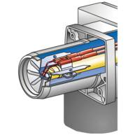 Two-stage mixing assembly with two nozzles      The two-nozzle system enables flexible load distribution