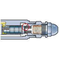 Fast-closing valve (valve shown closed)      Opens and closes in response to pressure     Prevents drips during startup and shutdown     Mixing assembly stays clean     Burner starts reliably